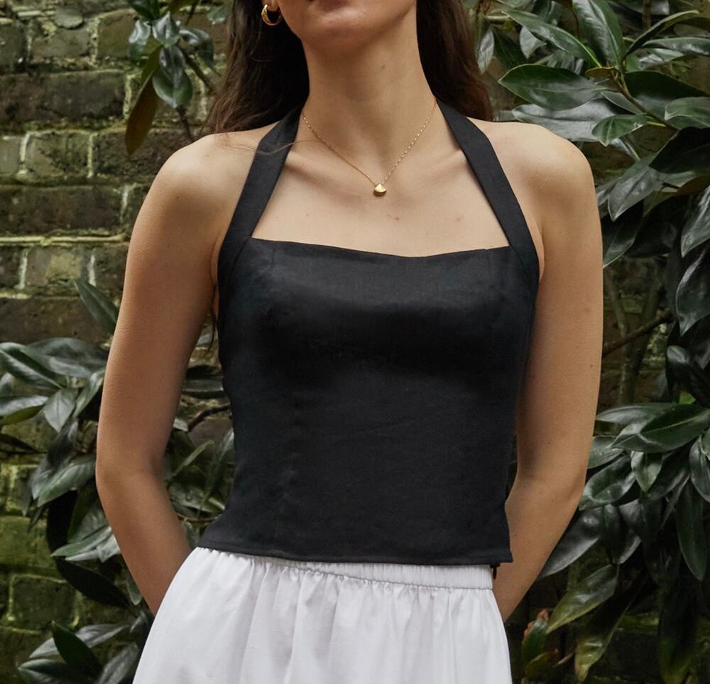 New Kourt black dixie linen halter blouse size 6 $122